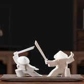 LYART Samurai statue ceramic white2 close-up highlighting craftsmanship and durable design.