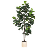 LYERSE 6ft fiddle leaf fig in a white planter enhances living room decor.
