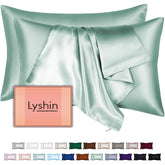 LYSHIN king-size sage green silk pillow case shows a smooth surface for hair and skin.