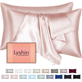 LYSHIN Silk Pillowcase 2-Pack coral pink for cooling comfort and hair protection.