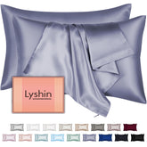 LYSHIN silk pillowcase close-up shows glossy mulberry silk on both sides for hair and skin care.