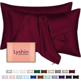 LYSHIN burgundy silk pillowcase with hidden zipper for secure, smooth sleep.