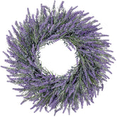LZNPA 26-inch lavender front door wreath adds romantic color to outdoor entry.