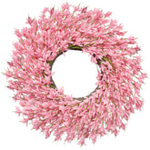 LZNPA 26-inch pink spring wreath close-up of lifelike petals for door decor.