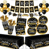 M AMFEOV Prom Decorations plates-9inch: sleek black and gold for a polished prom tablescape.