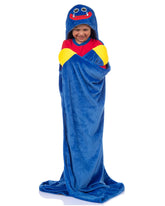 Mad Engine Poppy Playtime hooded blanket with embroidered face for playful lounging.