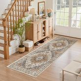 Madane Washable Runner Rug in turmeric-grey for busy hallways