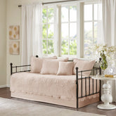 Madison Park daybed cover with damask quilting in Tuscany Blush, elevating cottage-style bedding.