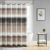 Madison Park Saben shower curtain with watercolor stripe design for modern bathroom decor.