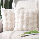 MADIZZ pack of 2 thick plush pillow covers in cream adds cozy texture to your sofa.