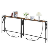 MAHANCRIS 78.7-inch sofa table with charging station highlights convenient outlets and USB ports
