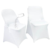 Maiangel folding chair cover in white fabric detail shows stretch fit and wrinkle resistance.