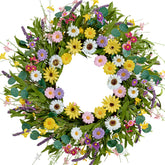 MAINGKAUNG Spring Wreath 22 Inch with daisies, lavender, and eucalyptus for vibrant entrance decor.