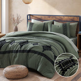 MaiRêve embroidery comforter olive-green oversize queen with prominent embroidery-detail for inviting texture.