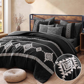 MaiRêve embroidery queen comforter front view showcasing Boho farmhouse style