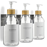 MAISONOVO clear bamboo shampoo dispenser trio on wall keeps shower organized