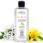 Maison Berger Precious Jasmine refill bottle highlighting jasmine bouquet for elegant room fragrance.