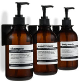 Maisonovo amber shampoo dispenser wall-mount for clutter-free shower.