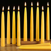 MAKALONE 18-pack beeswax taper candles with dripless design for clean dinners.