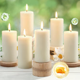 MAKALONE beeswax pillar candle 2x4in in a stylish home setting for warm ambience.