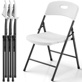 Make Changes plastic folding chair, white, ideal for outdoor gatherings and easy transport.
