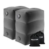 Maliton inflatable foot rest pillow with double-cap valves shows quick inflation for travel