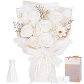 MAMAMIKO preserved bouquet with five white roses for a lasting, elegant centerpiece.