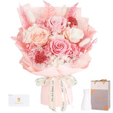 MAMAMIKO preserved pink roses bouquet in built-in vase for effortless display