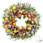Mapaim 24-inch spring wreath on front door with tulips and butterflies