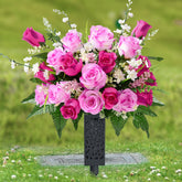 MARTINE MALL artificial cemetery flowers mixed color bouquet 26 inches tall for durable grave display.