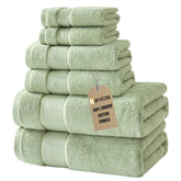 Marvione bath towels set six-piece on display for premium absorbent comfort.