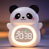 MASHI Panda alarm clock front view highlights kid-friendly design for easy wake times.