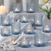 MATAHUM blue tealight holders show diamond design for dramatic centerpiece sparkle