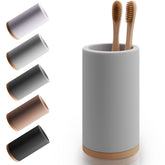 Matani bamboo toothbrush holder, top view, stylishly organized and ready to dry after use.