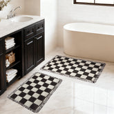 MatEssenz checkered bath mat set 17x24 with non-slip backing for safe vanity area.