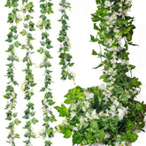 Mavee artificial wisteria vine close-up shows dense silk blooms and realistic leaves for elegant wedding arches.