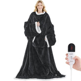 MAXEVE heated blanket with foot pocket and sleeves for hands-free warmth.