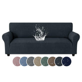 MAXIJIN waterproof couch cover shields a three-cushion sofa from spills and pet messes.