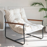 MAXYOYO Modern Accent Chair front view with tufted beige upholstery for a calm, inviting living space.