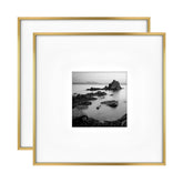 MCS Foundry 18x18 brass-brushed frame with mat showcasing an 8x8 photo display.