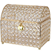 MDLUU treasure chest card box in gold, close-up showing sturdy metal finish, durable and elegant for event tables.