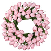 MDSTBN 24-inch tulip summer wreath on front door with lifelike fullness.
