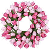 MDSTBN tulip summer wreath on front door enhances curb appeal with lifelike color.