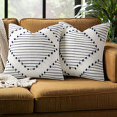Mecatny boho outdoor pillow cover in navy and cream enhances living room decor