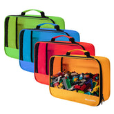 Mecozone four-pcs toys storage bag front view showing clear PVC panel for quick content check