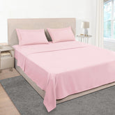 Mejoroom queen-size sheet set in blush pink for luxurious, comfortable sleep.
