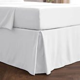 Mellanni king bed skirt with 15 inch drop showing a clean hotel-ready edge and storage under the bed