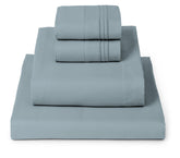 Mellanni queen spa blue fitted sheet on bed for year-round comfort