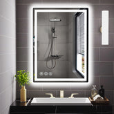 Memobarco LED bathroom mirror 24x32 front view, ideal for precise makeup application.