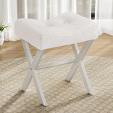 Memobarco vanity stool with saddle seat in white for comfortable makeup sessions